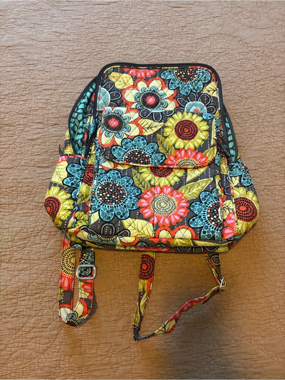 Vera Bradley Floral Quilted Backpack in Yellow Multi
